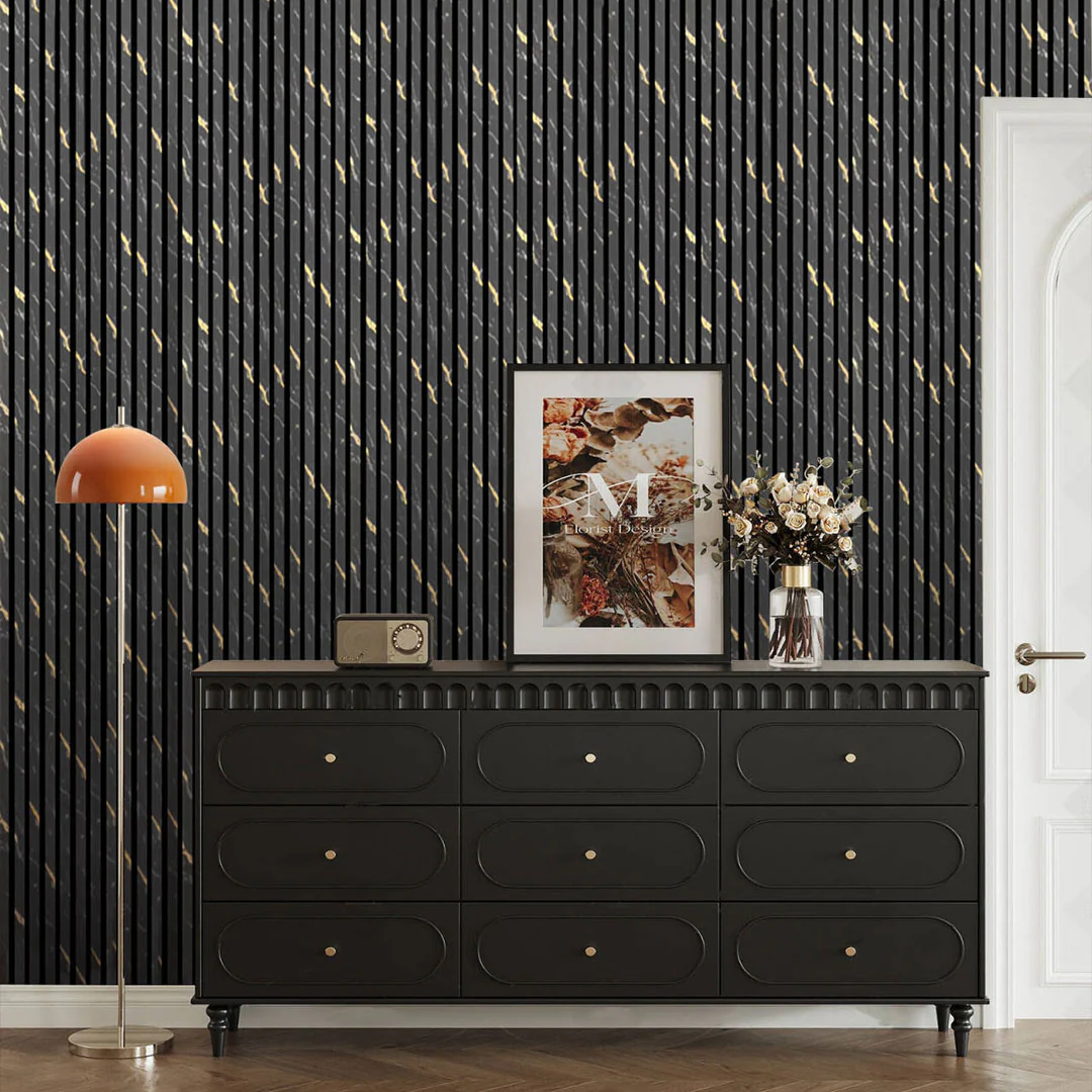 Acoustic Slatted Wall Panel 240 x 60cm - Black Marble x 1 Panel - Image 3