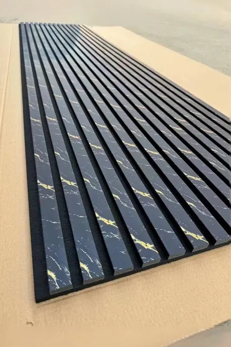 Acoustic Slatted Wall Panel 240 x 60cm - Black Marble x 1 Panel - Image 4